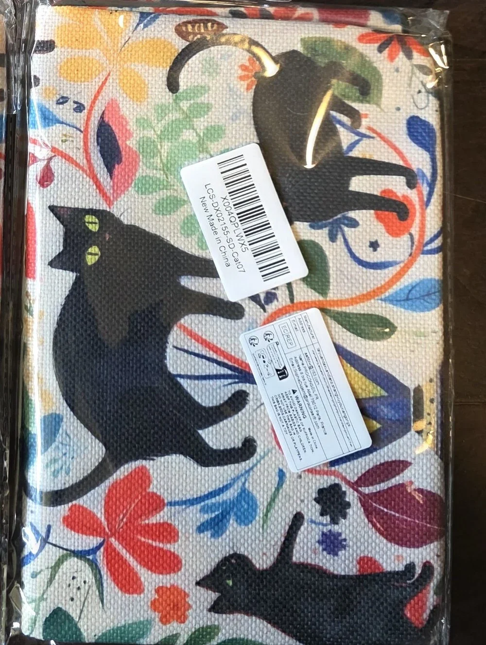 Black Cat Floral Canvas Zippered Pouch Tablet Case Book Sleeve Cover NWT Gift